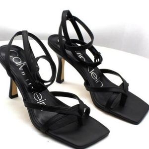 Calvin Klein *NEW* strap up sandal kitten heel, black 9M